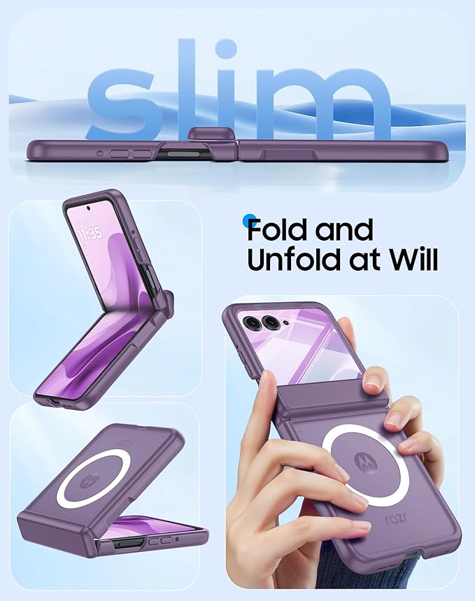 Magnetic for Motorola Razr 2025 Case/Razr 2024 Case,Hinge Protection, Screen Protector, Compatible with MagSafe, Translucent Frosted, Shockproof Slim Cover for Razr 2025/2024 -Purple