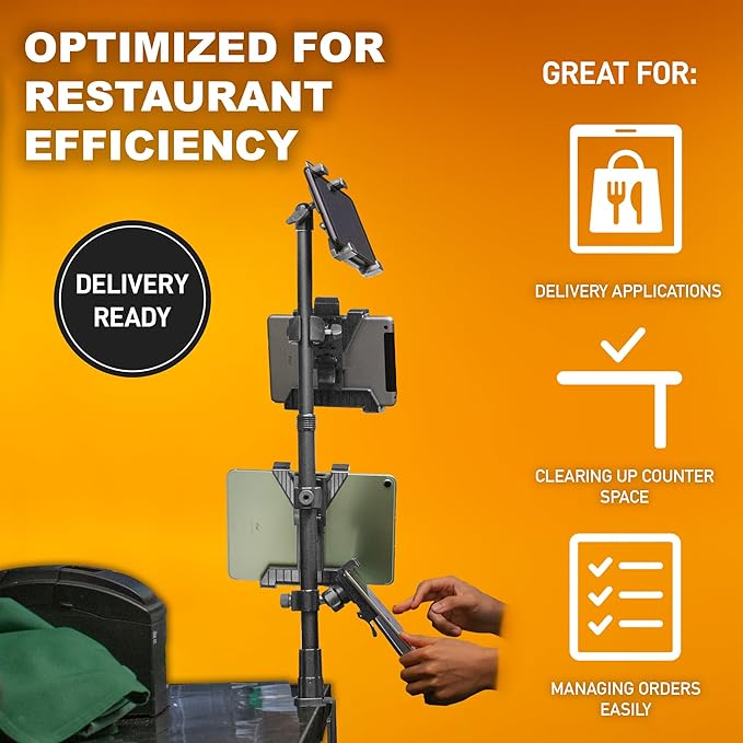 iBOLT TabDock Point of Purchase Clamp Mount - with 4 Tablet Holders Perfect for Multiple delivery Applications (DoorDash, Uber eats, Postmates, etc.) Fits 7 to 10 inch Tablets