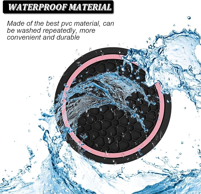 Mandark Car Cup Holder Coasters, 2.75 Inch Non-Slip Insert Water Bottle Holder Pads, Dustproof Automotive Interior Accessories Mat, Universal for Vehicles, Trucks, RVs and More (Black/Pink, 2PCS)