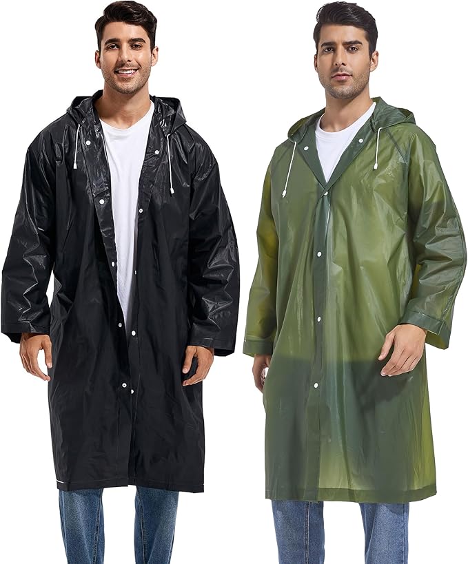 Rain Ponchos for Adults Reusable Raincoats Survival Heavy Duty Military Impermeable 2 Packs Rain Coat…
