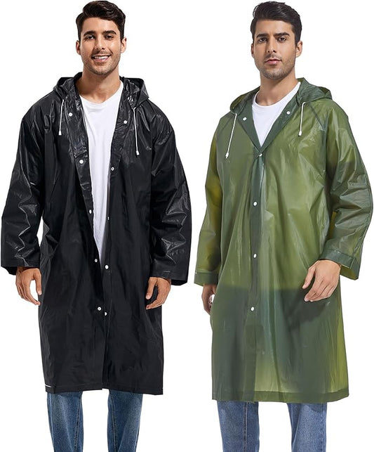 Rain Ponchos for Adults Reusable Raincoats Survival Heavy Duty Military Impermeable 2 Packs Rain Coat…
