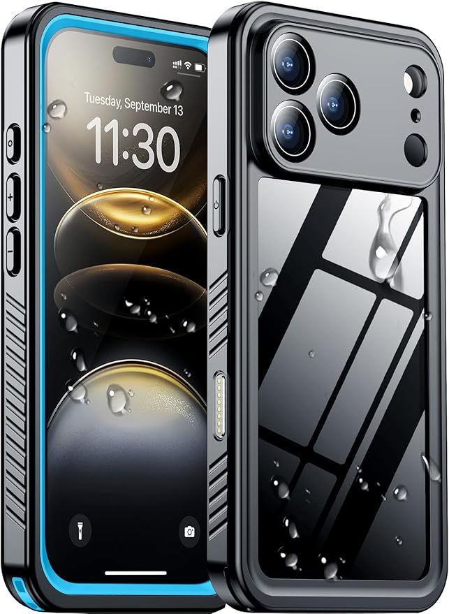 Compatible with iPhone 17 Pro Max Case,Waterproof Built-in Screen & Camera Protector IP68 Underwater Full Body 17FT Military Dropproof Shockproof Phone Case 6.9"-Blue/Clear