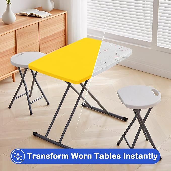 Wolkemer 2 Pack Yellow Fitted Tablecloth 20x30 Inch Rectangle Elastic Edges Table Cloth, Spandex Stretch Table Cover with Machine Washable Fabric for Wedding Party Picnic Dining Indoor Outdoor