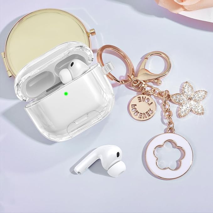 Case for Airpods iPods Pro 3 Case 2025 with Phone Stand for Women-VISOOM Clear Air Pod iPod Pro3 Cases Cover Cute Girly Airpods Case Pro3 Bling Glitter AirPods Pro3 Cases Hard Shell with Keychain
