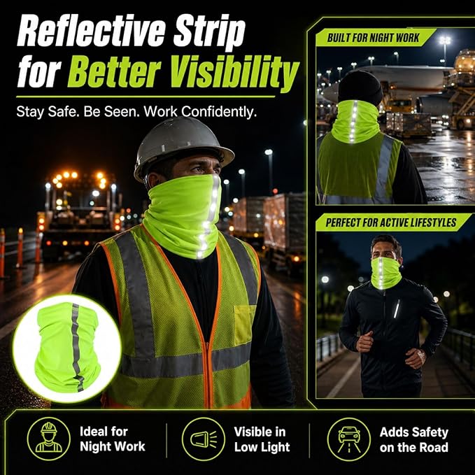 SATINIOR 4 Pcs Neck Gaiter Face Mask for Men Reflective Face Cover Scarf Summer UV Sun Protection Balaclava Bandana for Work