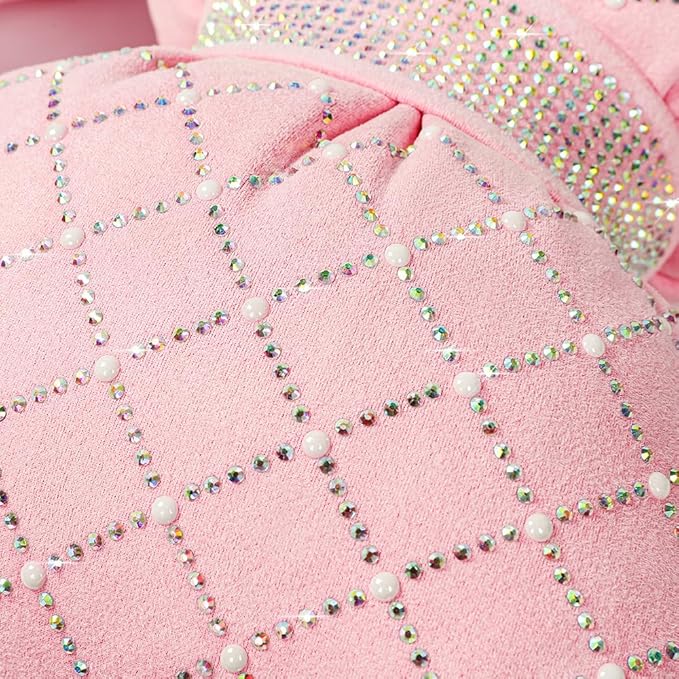 Carwales Car Headrest Pillow Pink Sparkly Bling Rhinestone Accessories for Women Bow Seat Neck Support Pillow for Travel Driver Chair Head Rest 2pcs