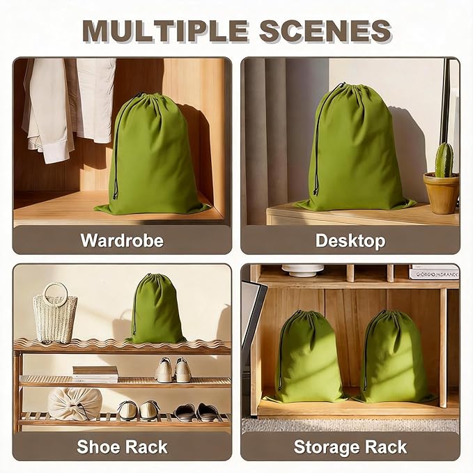 5 Pack Shoe Bags for Travel, Washable Dust Bags for Storage & Packing 17.7" x 13.8" Dustproof Flannel with Drawstring Closure for Boots Handbags Shoes & Toys