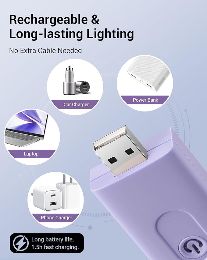 DEWENWILS USB Rechargeable Book Light for Reading in Bed, Clip-on LED Reading Lamps Portable Bookmark Lights for Kids, Book Lovers, Warm White, Brightness Adjustable for Eye Protection (Purple)