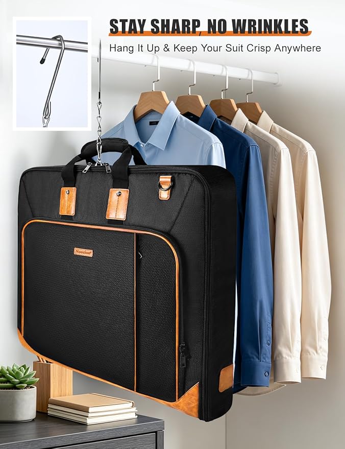 Noozion Garment Bag for Travel, Large Carry On Suit Bag for Business Up to 3 Suits, Wrinkle Free Garment Bag for Hanging Clothes with Shoulder Strap, Laptop Compartment, and Wet-Dry Pocket