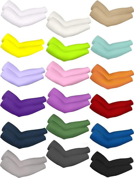 Hicarer Unisex UV Protection Arm Sleeves Long Cooling Ice Silk Arm Cover Sleeves (Bright Colors,18 Pairs)