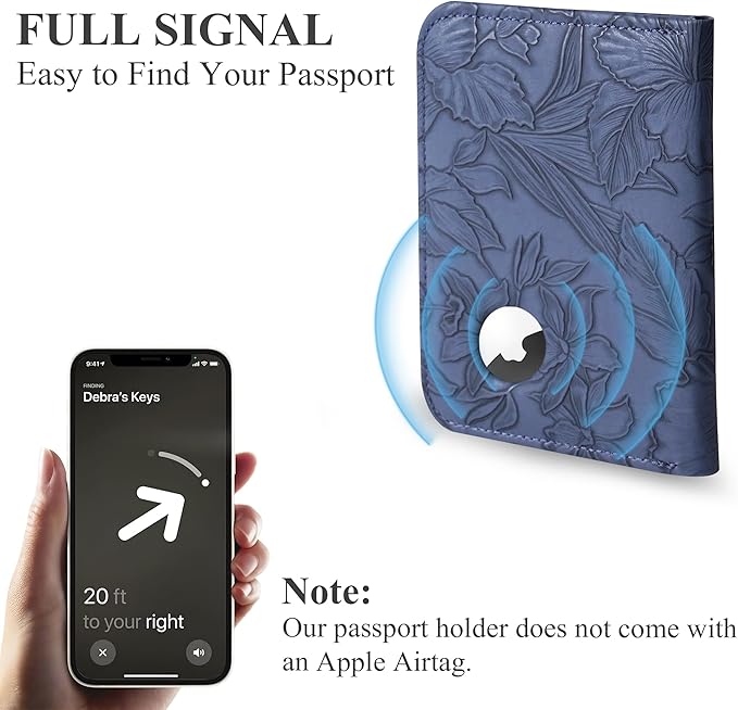 lizimandu Passport Holder with Airtag Slot, Airtag Passport Wallet for Men Women, Slim Leather Passport Holder Case Family for Travel Anti-Lost(1-Carved Blue)