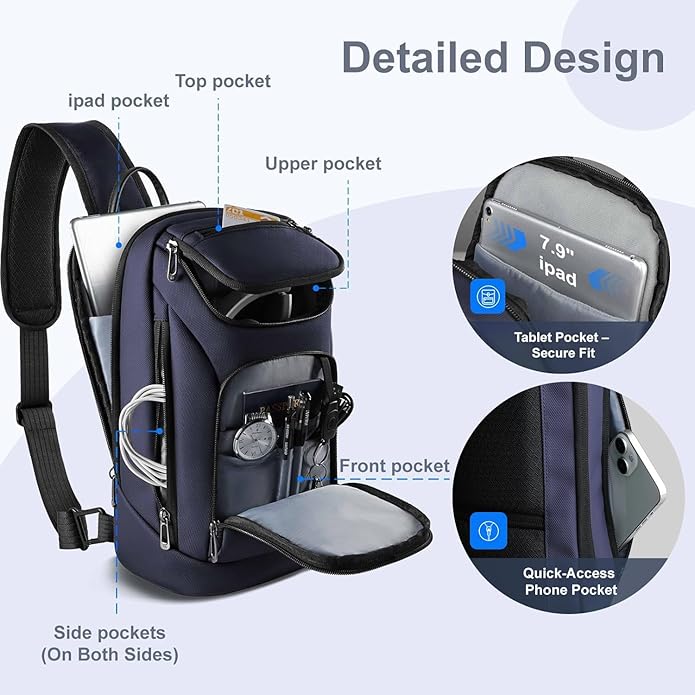 hk Sling Bag for Man, Waterproof Utility Crossbody Bag with Anti-theft Pocket for Men