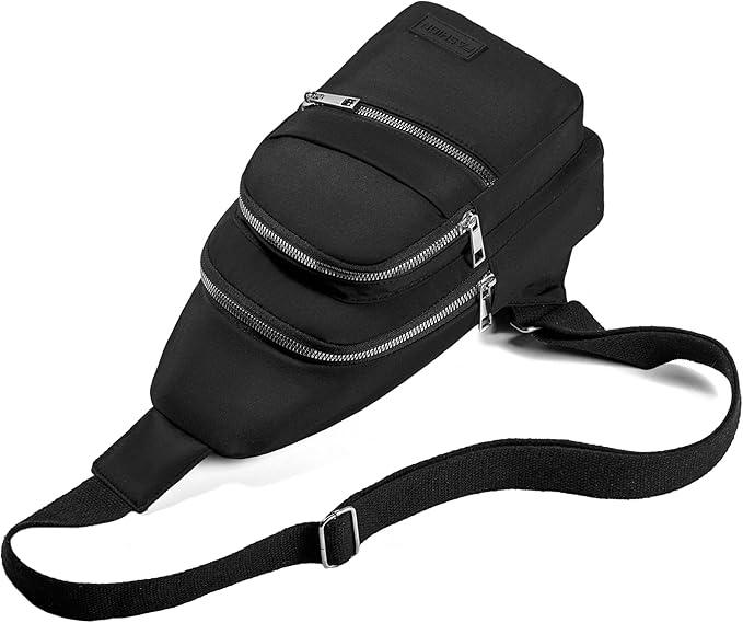 Banelu Small Sling Backpack Crossbody Bags for Women Men, Small Sling Bag Cross Body Bag Fanny Packs Crossbody Purses - Silver Zipper