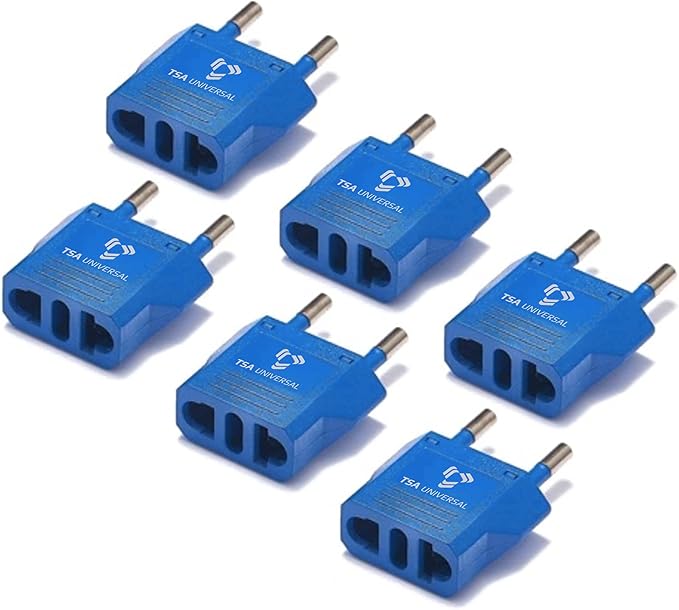 United States to Greece Travel Power Adapter to Connect North American Electrical Plugs to Greek Outlets for Cell Phones, Tablets, Laptops, eReaders, and More (6-Pack, Blue)