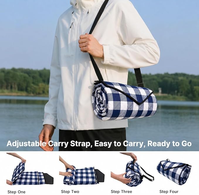 TigeJoy Extra Large Picnic Blanket Waterproof Foldable 60''x80'', Outdoor Picnic Mat Beach Blanket Sandproof for Park, Grass, Travel, Hiking, Camping Essentials, Gingham Picnic Blanket