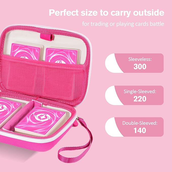 ProCase Collectible Trading Card Case, Hard Travel Carrying Storage Box Holds 300+ Cards for MTG, TCG, Yu-Gi-Oh, Lorcana, Holder Organizer with Removable Divider and Multiple Color Options -Pink