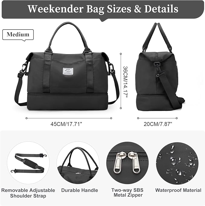Travel Duffel Bag with Shoes Compartment, Overnight Weekender Bags for Women,Carry on Personal Item Bag,Medium Size