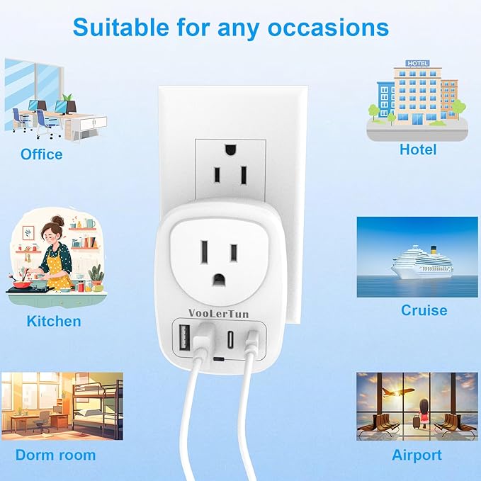 Outlet with USB Ports Cruise Approved Power Strip Wall Outlet Extender Splitter, USB Outlet Plug 2 Pack for Dorm School Office Home Cruise Essentials