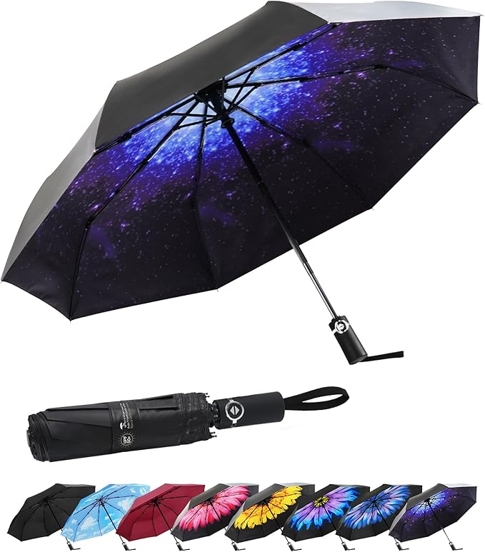 SY COMPACT Travel Umbrella for Rain, Windproof Automatic Compact Umbrella, UV Sun Protection, Lightweight Waterproof Travel Size for Backpack & Car, Factory Direct