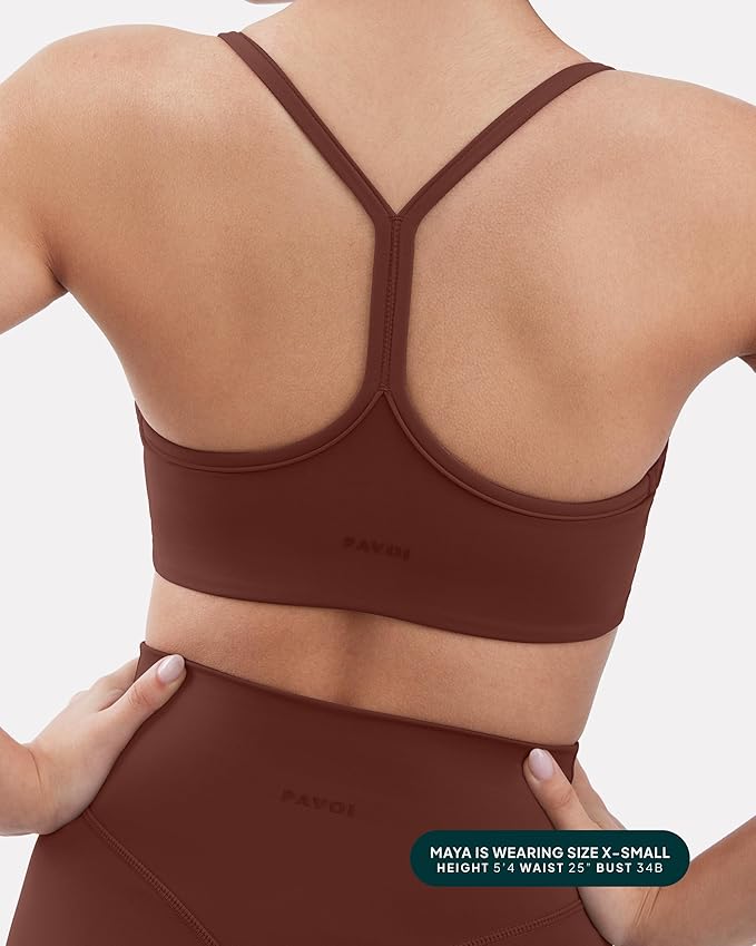 PAVOI ACTIVE Yoga Racerback Bras for Women - Buttery Soft Low Support Scoop Neck Y-Back Thin Strap Sports Bra - FlexFlow