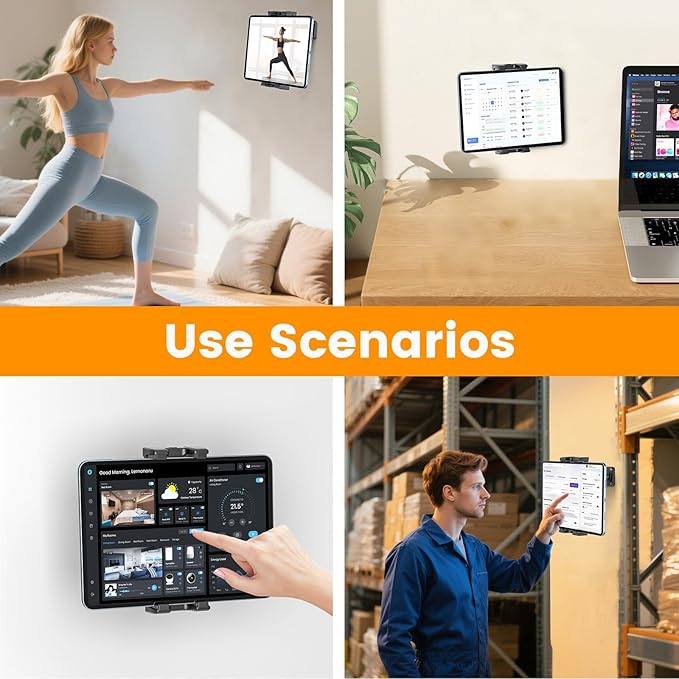 OHLPRO Tablet Wall Mount Holder, 360° Rotation for 5-13" iPad mini Pro Air, Fire HD, Galaxy Tab, Switch and Phone, Drilled Base with 3" Support Arm Stand, Adjustable Tilt