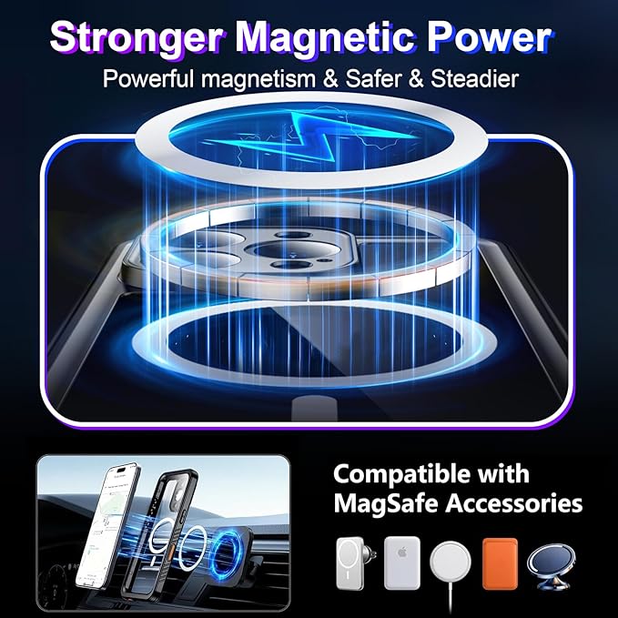 Compatible with iPhone 16 Pro Case Waterproof, Compatible with MagSafe Built-in Screen & Camera Protector IP68 Underwater Full Body 16FT Military Dropproof Shockproof Phone Case 6.3"-Black