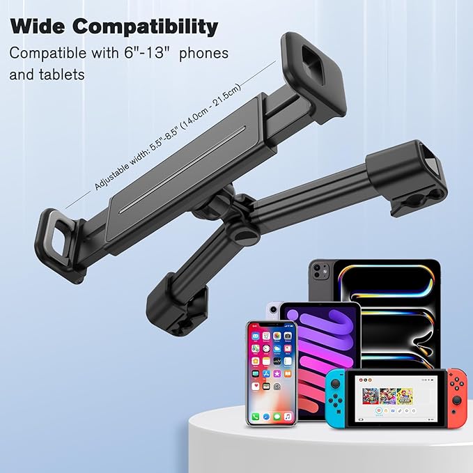 Fintie Car Headrest Tablet Holder - [360 Degree Rotating] Adjustable Mount for iPad, Road Trip Essentials for Kids Adults Fits for iPad Pro, Air, Mini, iPhone, Galaxy Tab, 6-13" Devices, Black