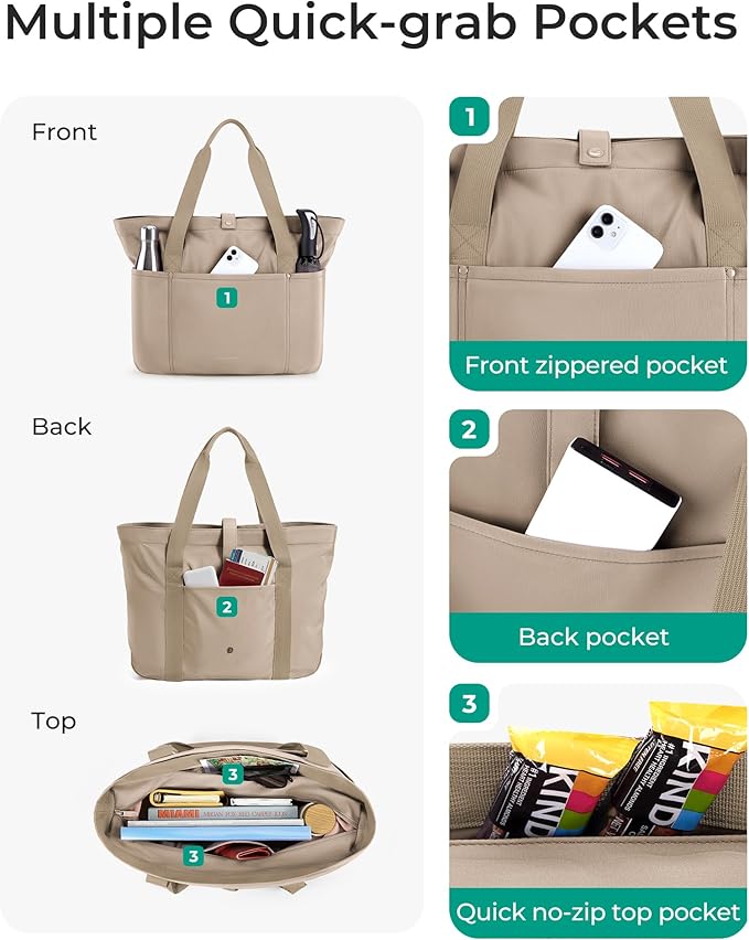 BAGSMART Tote Bag for Women, Foldable Tote Bag With Zipper Travel Shoulder Bag Handbag for Work