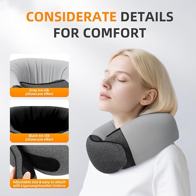 Travel Neck Pillows for Airplanes, Premium 100% Memory Foam Neck Pillow with Alternative Skin-Friendly Silk Cover - Upgrade Liner Enables Easy Pillowcase Cleaning, Travel Pillow Fits Plane, Car, Train