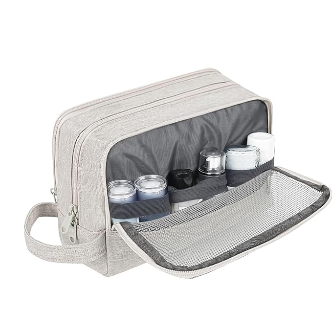 Toiletry Bag for Men Hanging Dopp Kit Water Resistant Shaving Bag Small Toiletry Bag for Traveling (Denim Pure Beige)