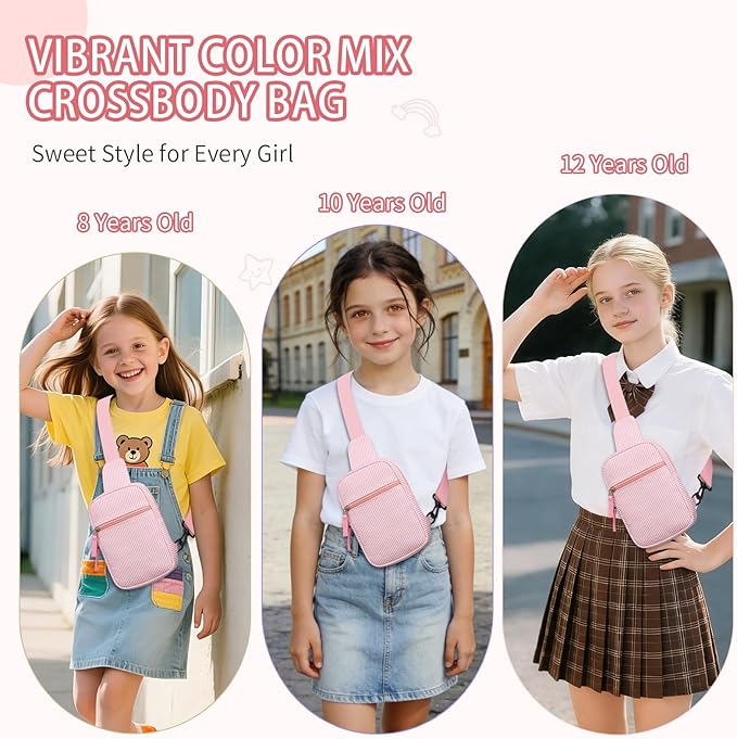 Birthday Gifts for 8 9 10 11 12 Year Old Teens Girls Kids, Fanny Pack Crossbody Bag Sling Belt Bags Purse, Dorm Travel Essentials for Girls Fashion, Preppy Tween Teen Girl Gift Trendy Stuff