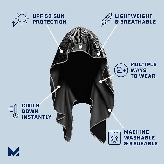 MISSION Cooling Hoodie Towel, Evaporative Cool Technology, Cools Instantly When Wet, UPF 50 Sun Protection, Contours Your Head to Stay in Place, Great for Sports, Fitness, Gym