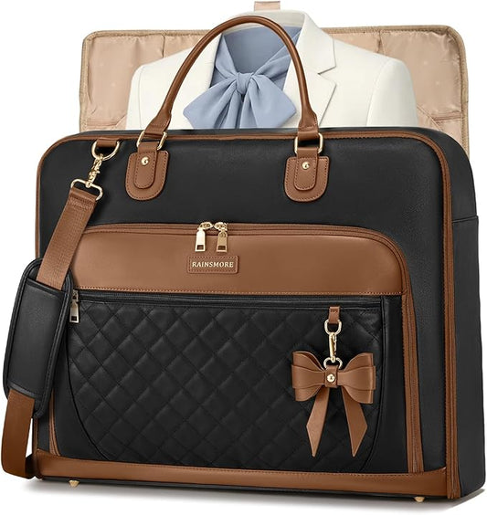 RAINSMORE Garment Bag for Travel Womens Hanging Suit & Dress Travel Bag Foldable Garment Duffle with Pockets & Strap, Carry On Compatible