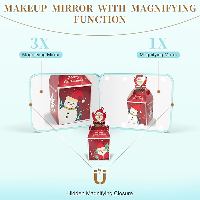 Kakuje Compact Mirror, 1X/3X Magnification LED Pocket Mirror with Nternal BIattery, Mini Mirror for Purse, Pocket,Travel and Present (Mint Green)