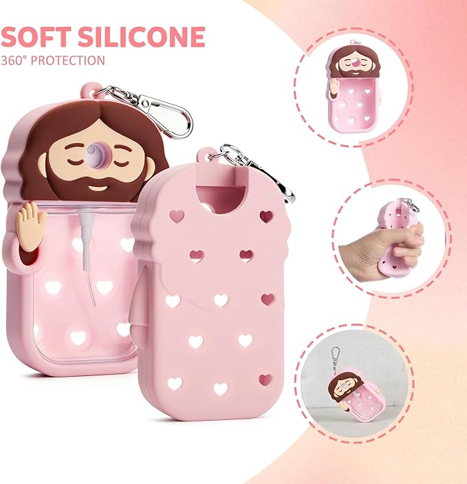 Cornholepy Cute Jesus Hand Sanitizer Keychain 30ml Silicone Spray Bottle Case for Purse Backpack School Office