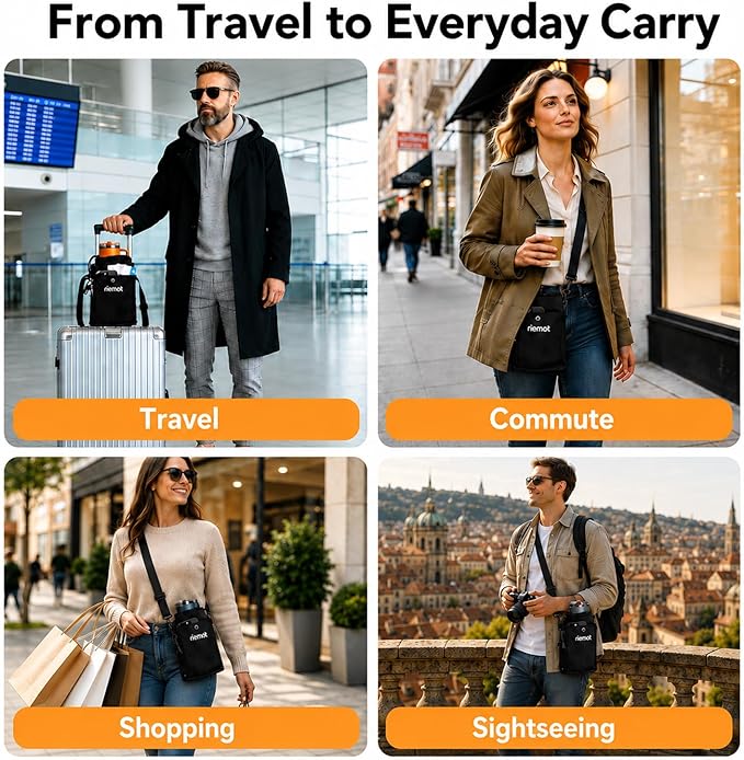riemot Luggage Cup Holder with Strap, Travel Drink Holder with Phone Pocket, Hands Free Suitcase Drink Carrier Fits Stanley 40oz Cups, Luggage Accessories for Travel Airport Convenience