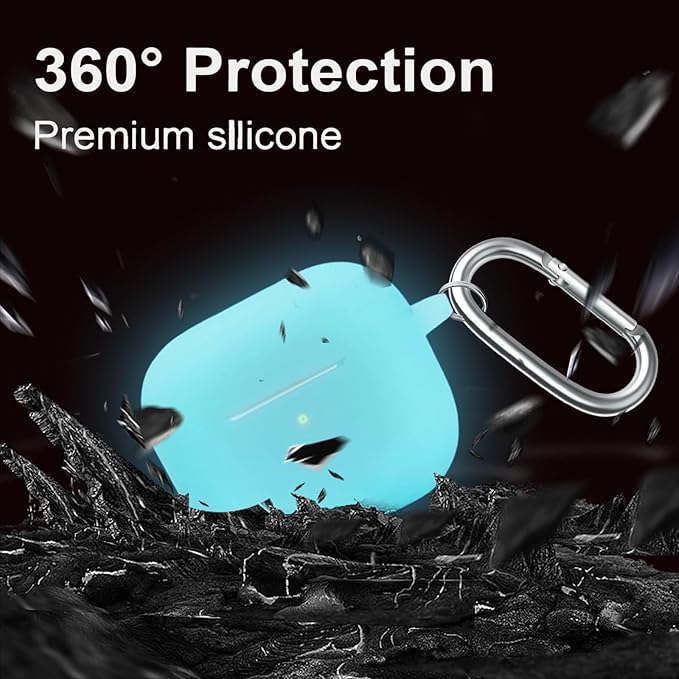 for Airpods 4th Case Cover, Come with Cleaner Kit,Soft Skin Silicone Case Cover with Keychain, Front LED Visibl, Full Protective Case，Compatible with AirPods 4th(Nightglow Blue)