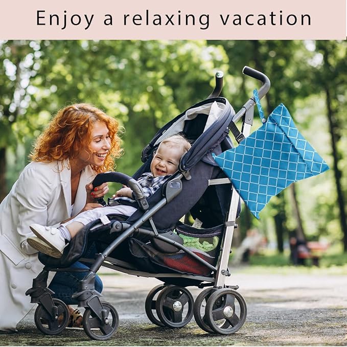 Wet Bag, 4Pcs Wet Dry Bag Set, Reusable Waterproof Bags with Blue Diamond Lattice for Women, Ideal for Beach Vacations, Pool Days, Travel & Daily Essentials Storage