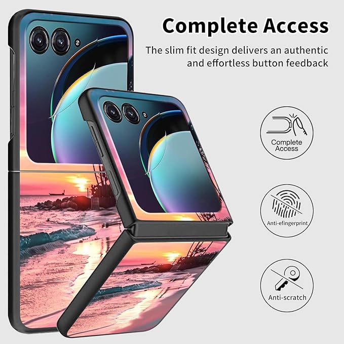 for Motorola Razr Plus 2025 Case,for Razor Plus 2025 Phone Case Cute Slim Hard PC Ultra-Thin Anti-Scratches Shockproof Protective Cover,See Beach Sunset