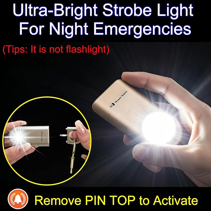 130dB Personal Safety Alarm Ultra Bright Strobe Light Loud Sound Keychain Siren with Carabiner for Women, School Children. Hiking Alarm Bear Deterrent. SOS Emergency Alerts. Lemon Yellow