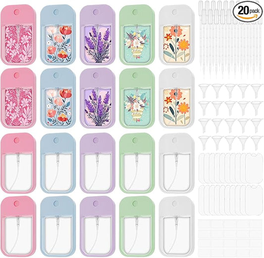 20 Pack Sublimation Blanks Card Perfume Spray Bottle 45 ml Mini Portable Sprayer Bottle with Funnel Perfume Dispenser 20 PCS Double-Sided Sublimation Aluminum Sheets for Travel
