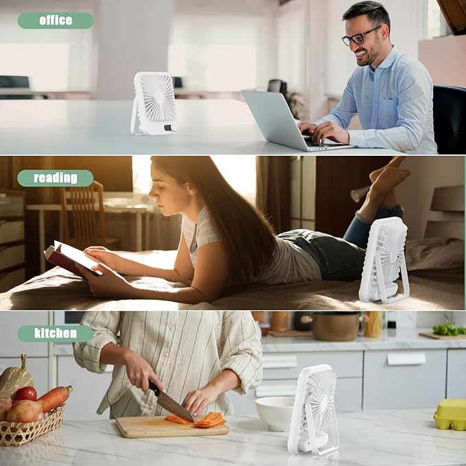 Travel Fan for Sleeping, 6.8" Small Portable Fan Rechargeable Battery Powered, 100 Speeds Personal Mini Desk Fan for Office Bedroom, Cruise Ship Beach Vacation Travel Essentials, White
