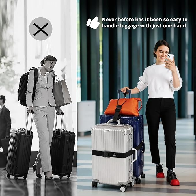 Luggage Straps 3 PCS for Suitcases, Connector Strap with Heavy Duty Lockable Buckle Connect 2 Suitcases, a Luggage Hook with Velcro Fixing Travel Accessories, Bags, a Bag Strap Adding a Backpack