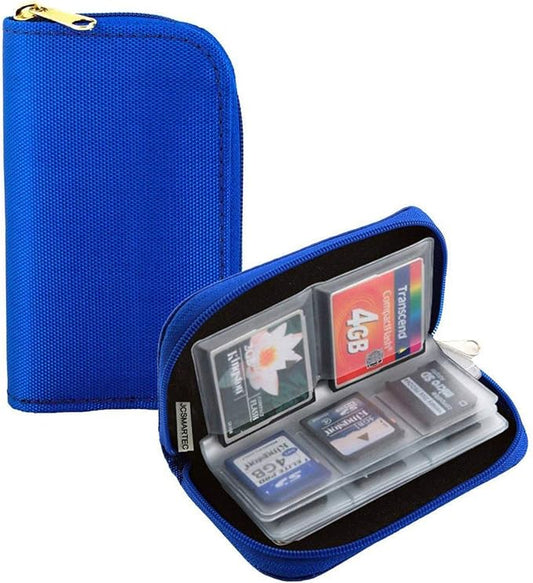 Memory Card Case - Carrying Case Suitable for Micro SD, Mini SD and 4X CF, Card Holder Bag Wallet for Media Storage Organization (Blue)