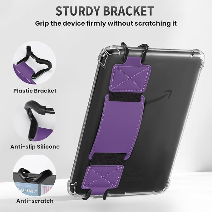 MoKo 2 Pack Security Hand Strap for 6-8" Kindle eReaders Fire Tablet-Kindle/Kobo/Voyaga E-Book Tablet, High-Elasticity Versatile Hand Strap Lightweight Finger Grip Holder, Deep Purple+Glitter Purple