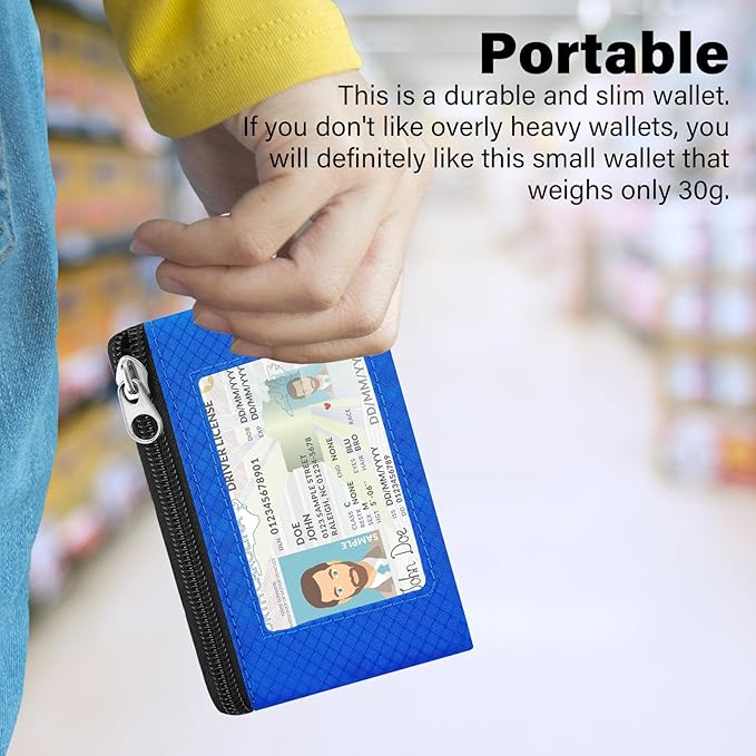 Minimalist Small Wallet for Men Women with 2 Zip Pockets, Multi Functional ID Case with Keychain and Card Holder, Coin Purse Badge Lanyard Pouch for Boys Girls Travel -Black+DarkBlue