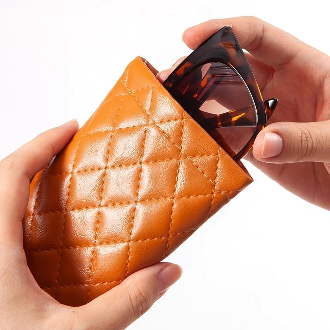 TRIUMPH VISION Squeeze Leather Sunglasses Pouch - 3 Pack Glasses Case Soft Eyeglass Sleeve Pouch Holder
