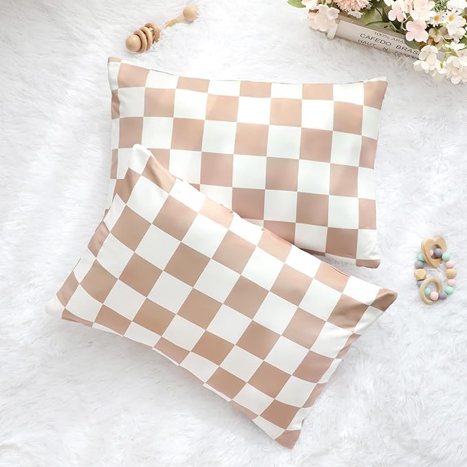 TANOFAR 2 Pack Toddler Pillowcase for 13x18 Pillow, Soft Stretchy Toddler Pillow Case with Envelope Closure, Bedding Small Pillow for Boys and Girls Aged 2-5 Years, Checkerboard Yellow
