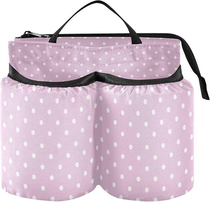 Luggage Cup Holder for Suitcases Free Hands Suitcase Cup Holder Travel Luggage Drink Holder Portable Luggage Cup Caddy Bag Carrier with Handle Pink Polka Dots