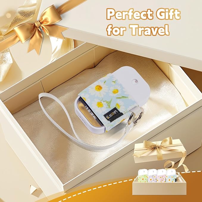 Likesing Hand Sanitizer Spray Sleeve Compatible with T0uch-land, 4 Elastic Handsanitizer Travel Size Holder with Keychain and Wrist Strap for t0uch'land Case for Glow Mist and Power Mist(Daisy)